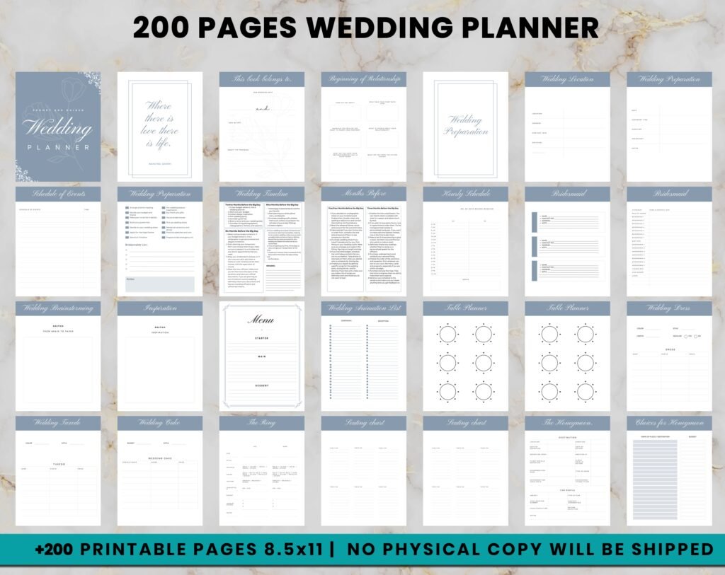 Alternative view of Dusty Blue Wedding Planner Bundle – 200-Page Printable PDF + 10 Editable Wedding Invitations | Instant Digital Download