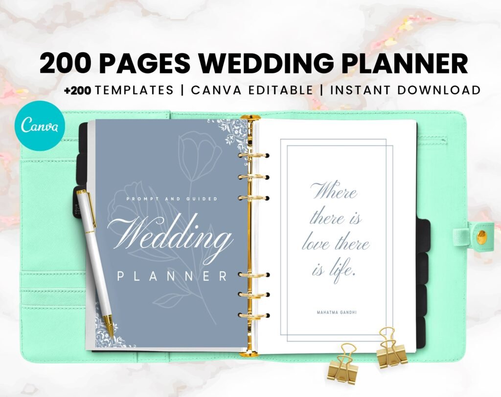 Wedding Planner – 200 Fully Editable Canva Templates | Printable & Digital Wedding Organizer