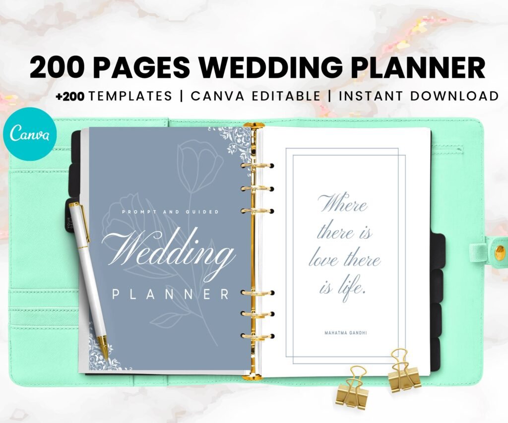 Wedding Planner – 200 Fully Editable Canva Templates | Printable & Digital Wedding Organizer