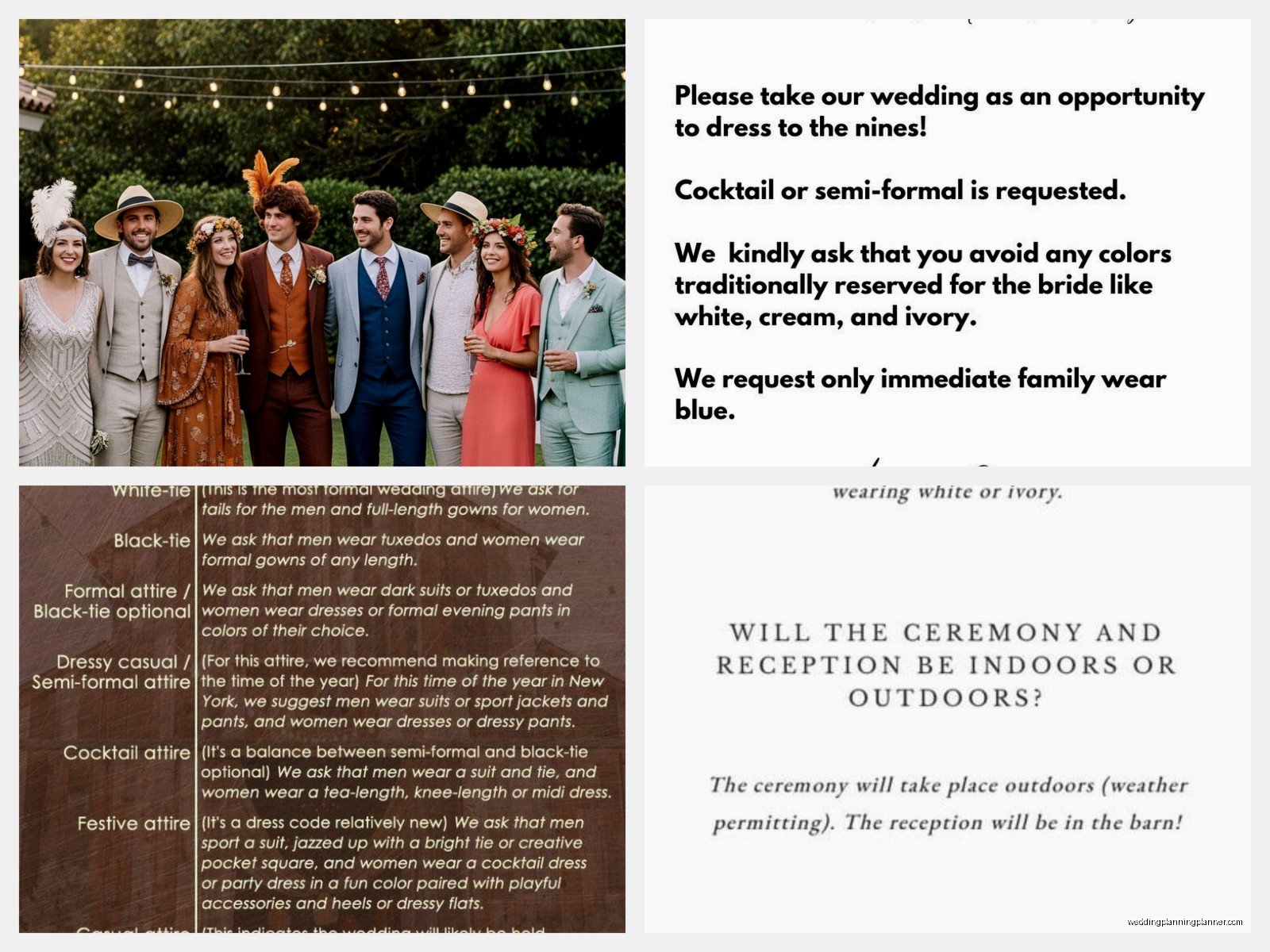 Fun And Unique Wedding Attire Wording Samples: Sample Ideas & Examples