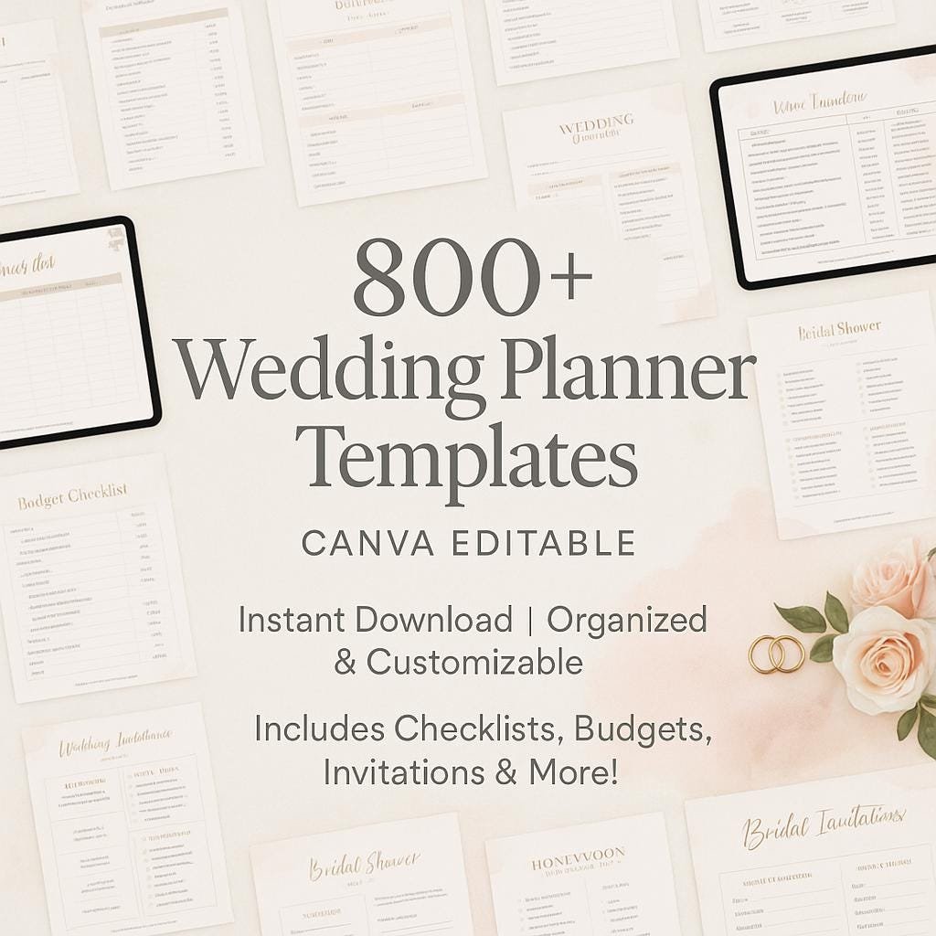 800+ Customizable Wedding Planner templates, Canva Editable Wedding Plan Bundle, Wedding binder Planning, Honeymoon, bridal shower - Image 10