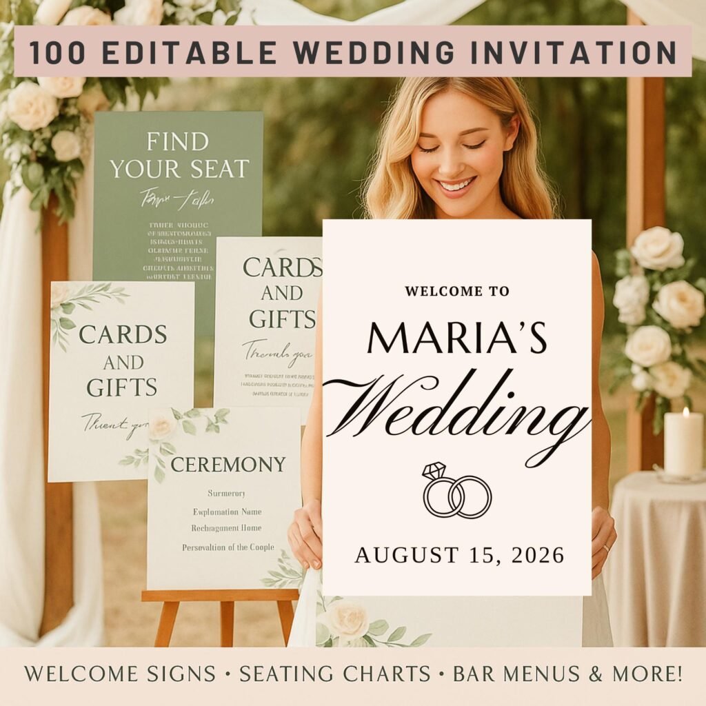 Alternative view of 100+ Customizable Wedding Sign Bord, Canva Editable Wedding Sign Bord Bundle, Minimalist, Modern, floral