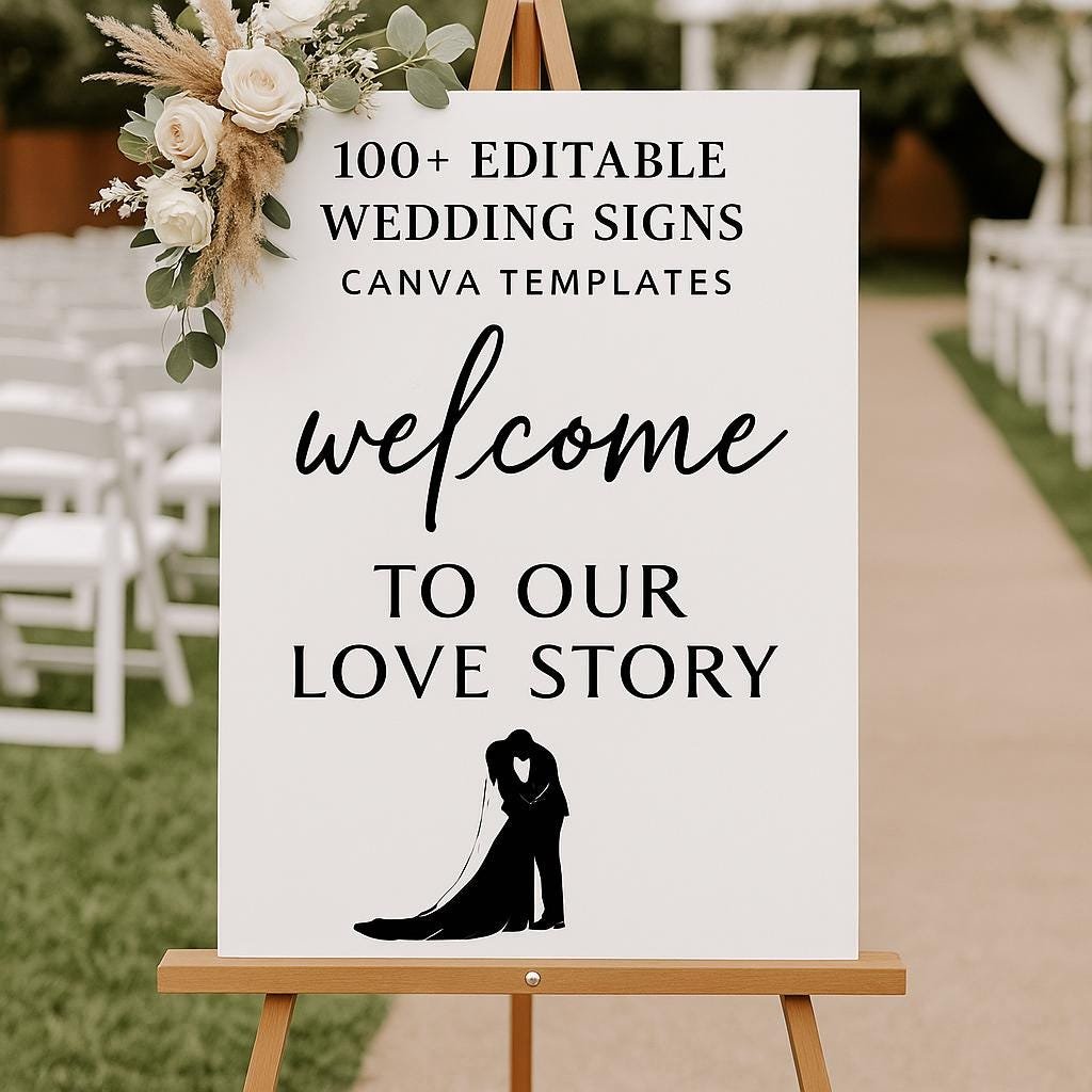 100+ Customizable Wedding Sign Bord, Canva Editable Wedding Sign Bord Bundle, Minimalist, Modern, floral - Image 5