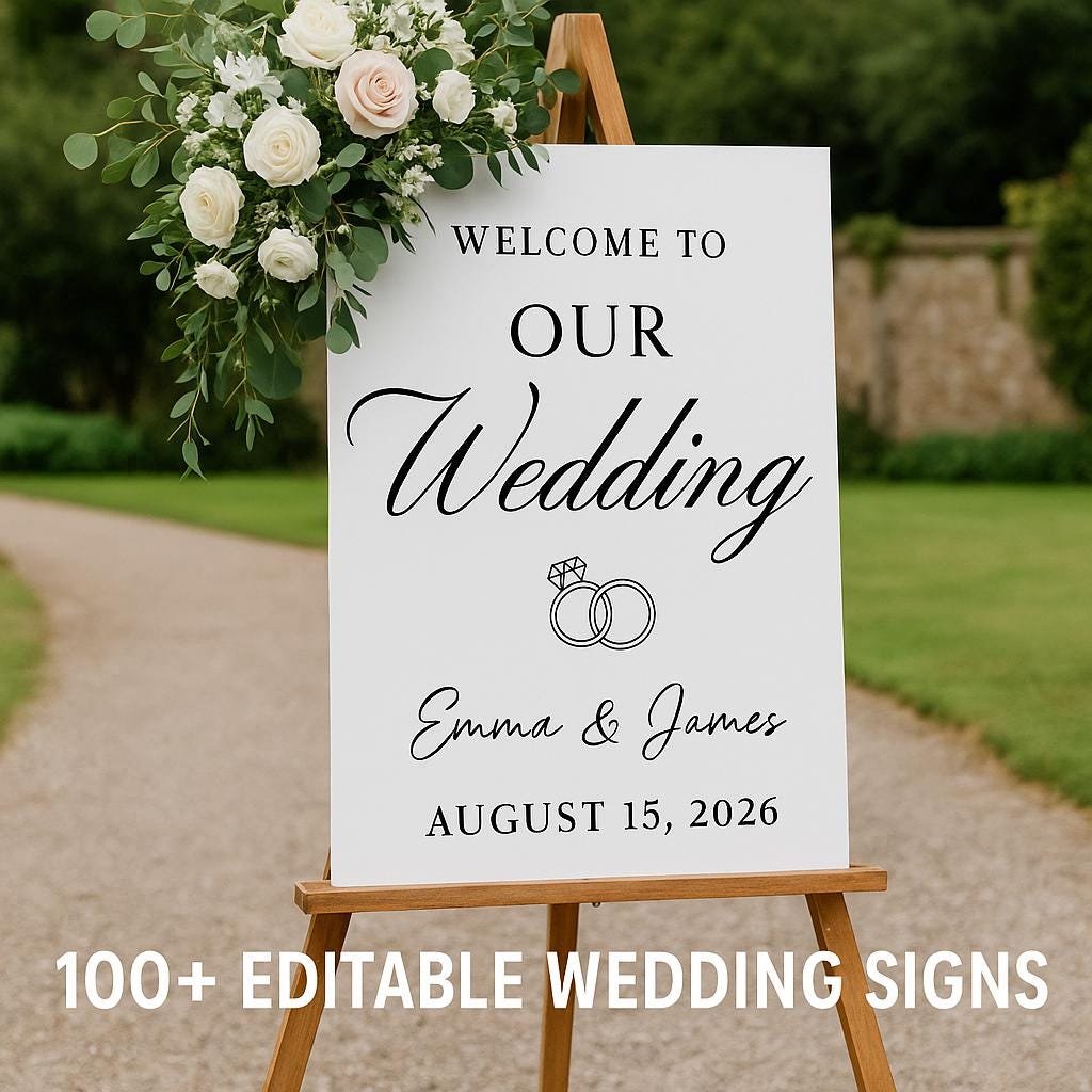 100+ Customizable Wedding Sign Bord, Canva Editable Wedding Sign Bord Bundle, Minimalist, Modern, floral - Image 3