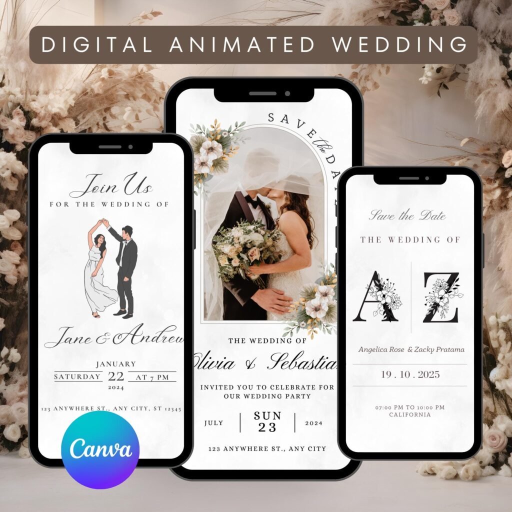 Wedding Video Invitations templates, Customizable Canva Digital Wedding invitation Minimalist, Animated Custom Invitation, Editable template