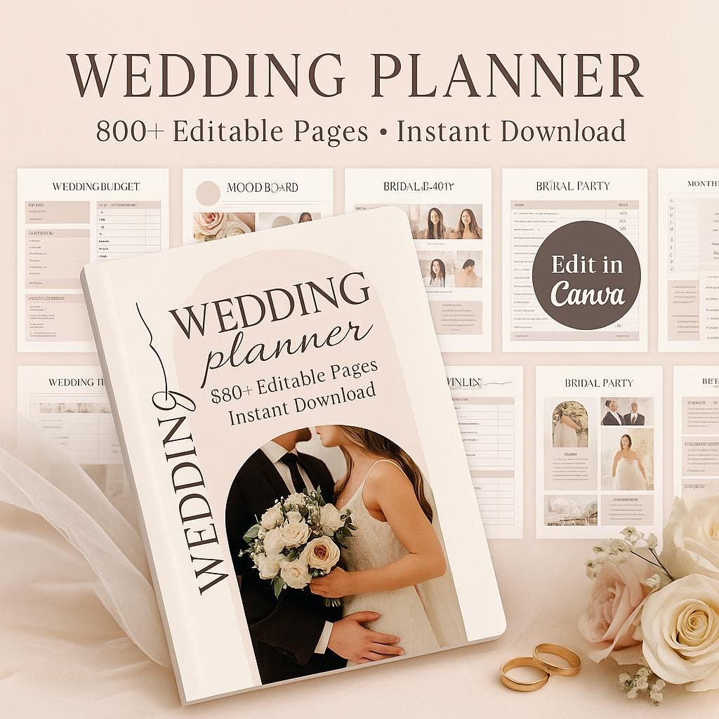 The Ultimate Wedding Planning Bundle, Canva Editable.