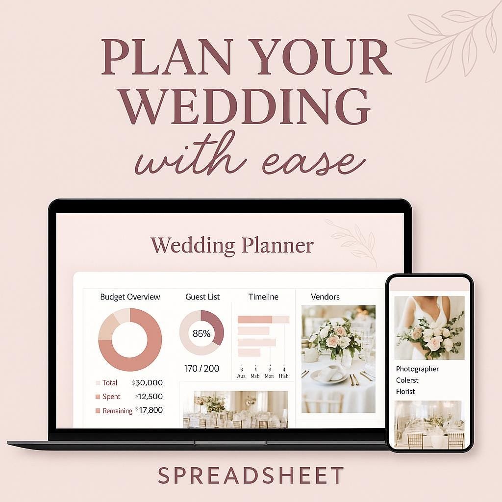 Wedding Planner Spreadsheet + 200 Wedding Canva Templates + 100 Wedding Sign Boards, Invitations, Google sheet, all-in-one digital wedding - Image 3