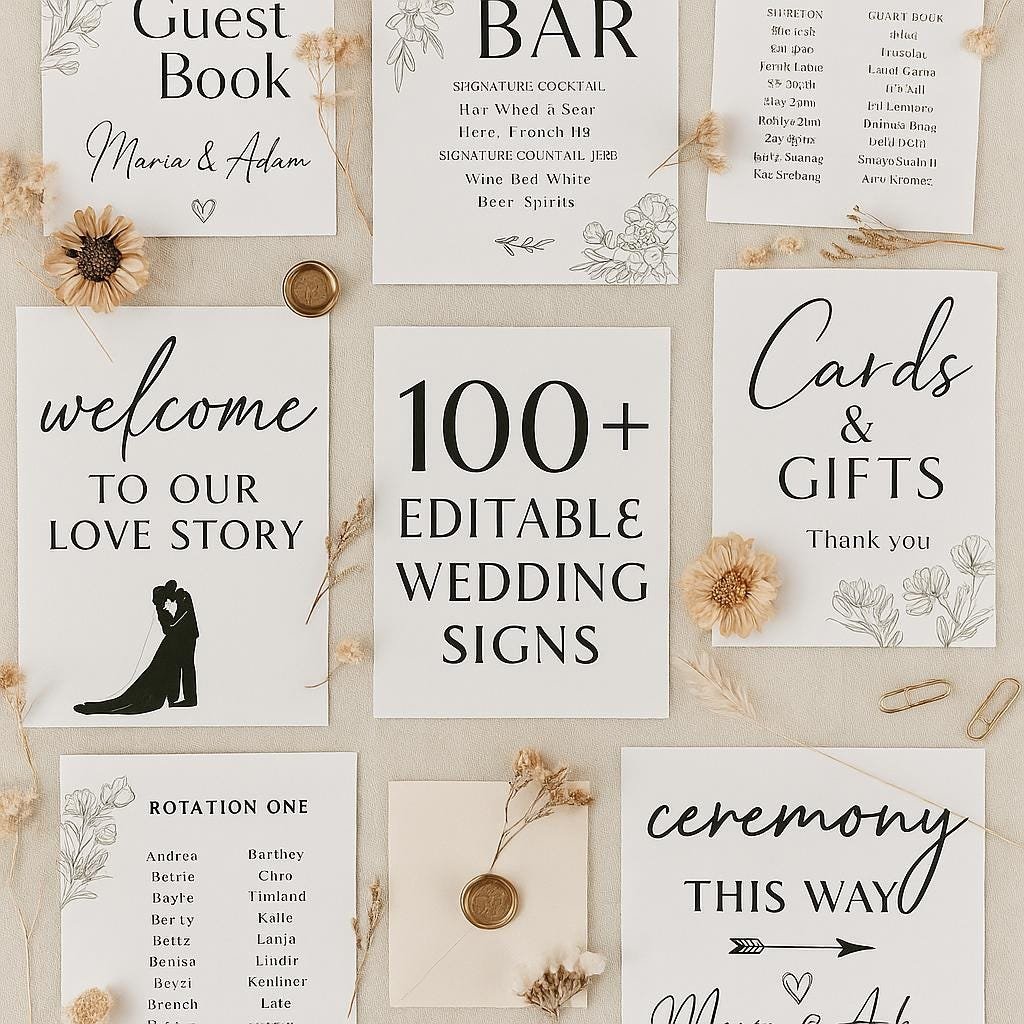 100+ Customizable Wedding Sign Bord, Canva Editable Wedding Sign Bord Bundle, Minimalist, Modern, floral - Image 6