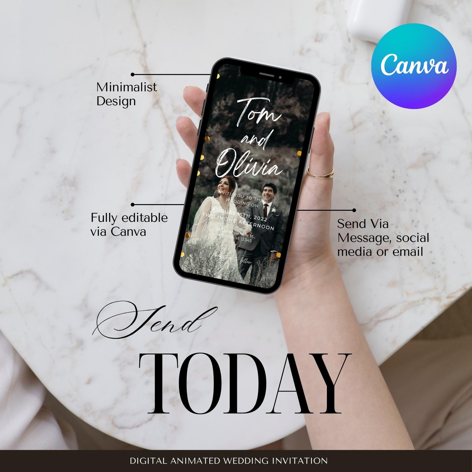 Customizable Wedding Video Invitations templates, Canva Editable Digital Wedding invitation Minimalist, Animated Custom Invitation - Image 4
