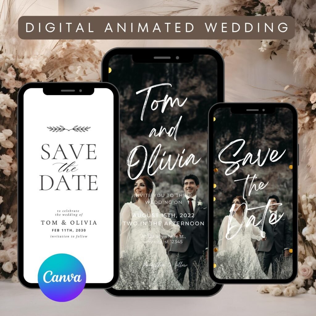 Customizable Wedding Video Invitations templates, Canva Editable Digital Wedding invitation Minimalist, Animated Custom Invitation