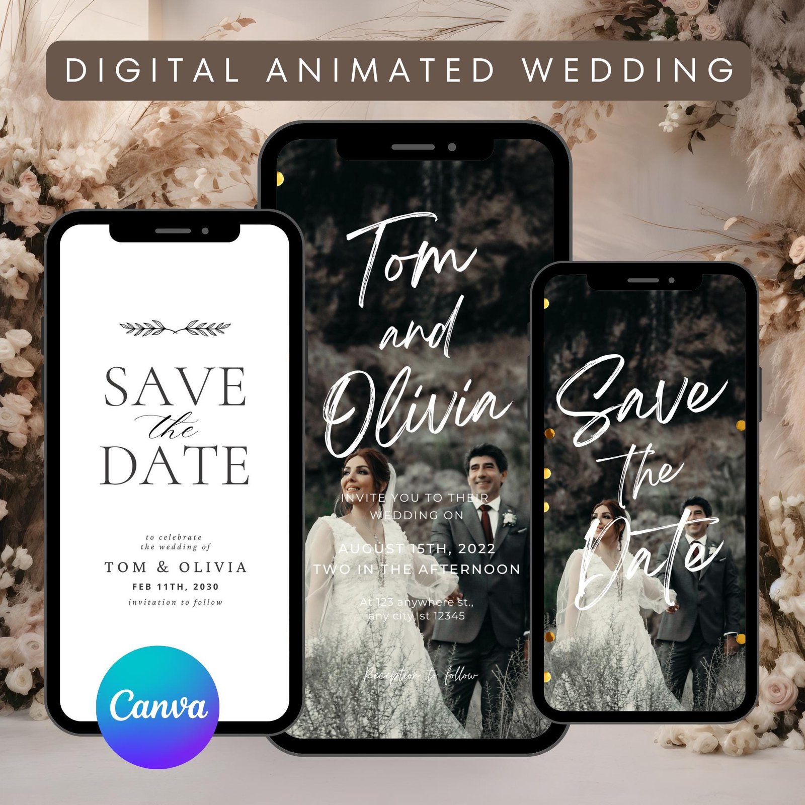 Customizable Wedding Video Invitations templates, Canva Editable Digital Wedding invitation Minimalist, Animated Custom Invitation