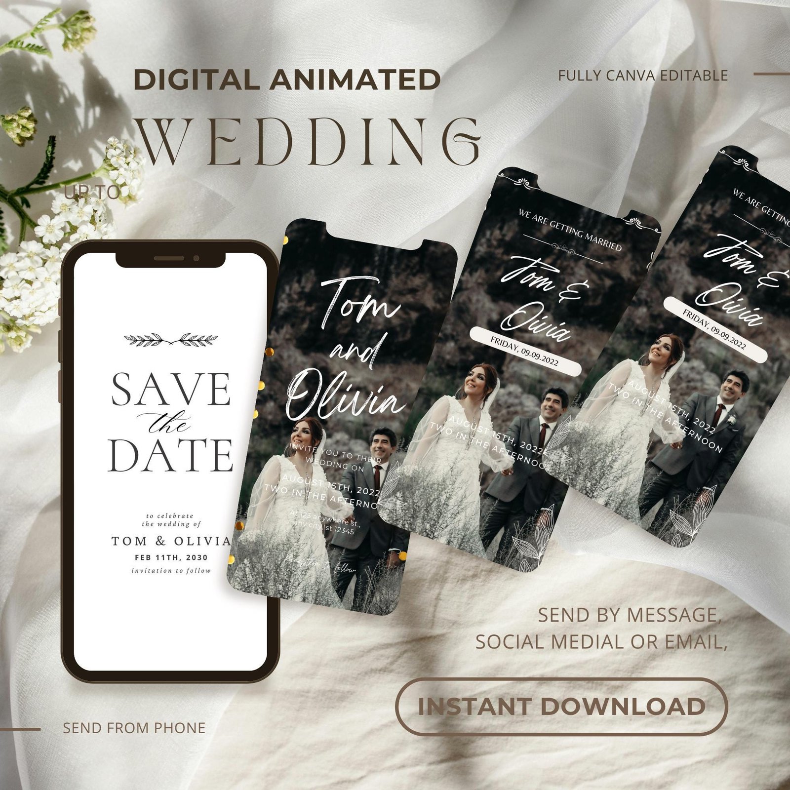 Customizable Wedding Video Invitations templates, Canva Editable Digital Wedding invitation Minimalist, Animated Custom Invitation - Image 3