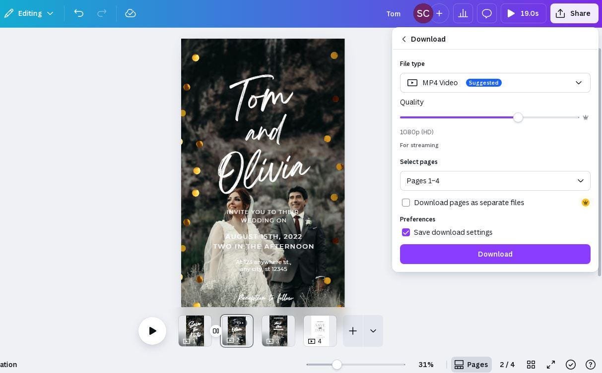 Customizable Wedding Video Invitations templates, Canva Editable Digital Wedding invitation Minimalist, Animated Custom Invitation - Image 2
