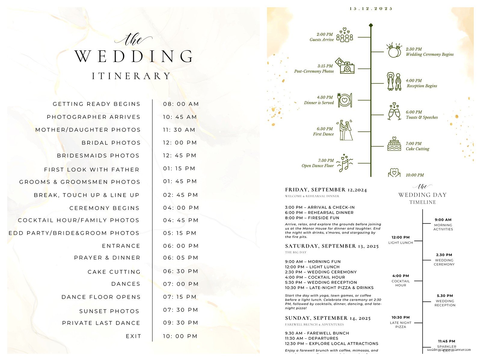 Sample Wedding Itinerary: Sample Ideas & Examples