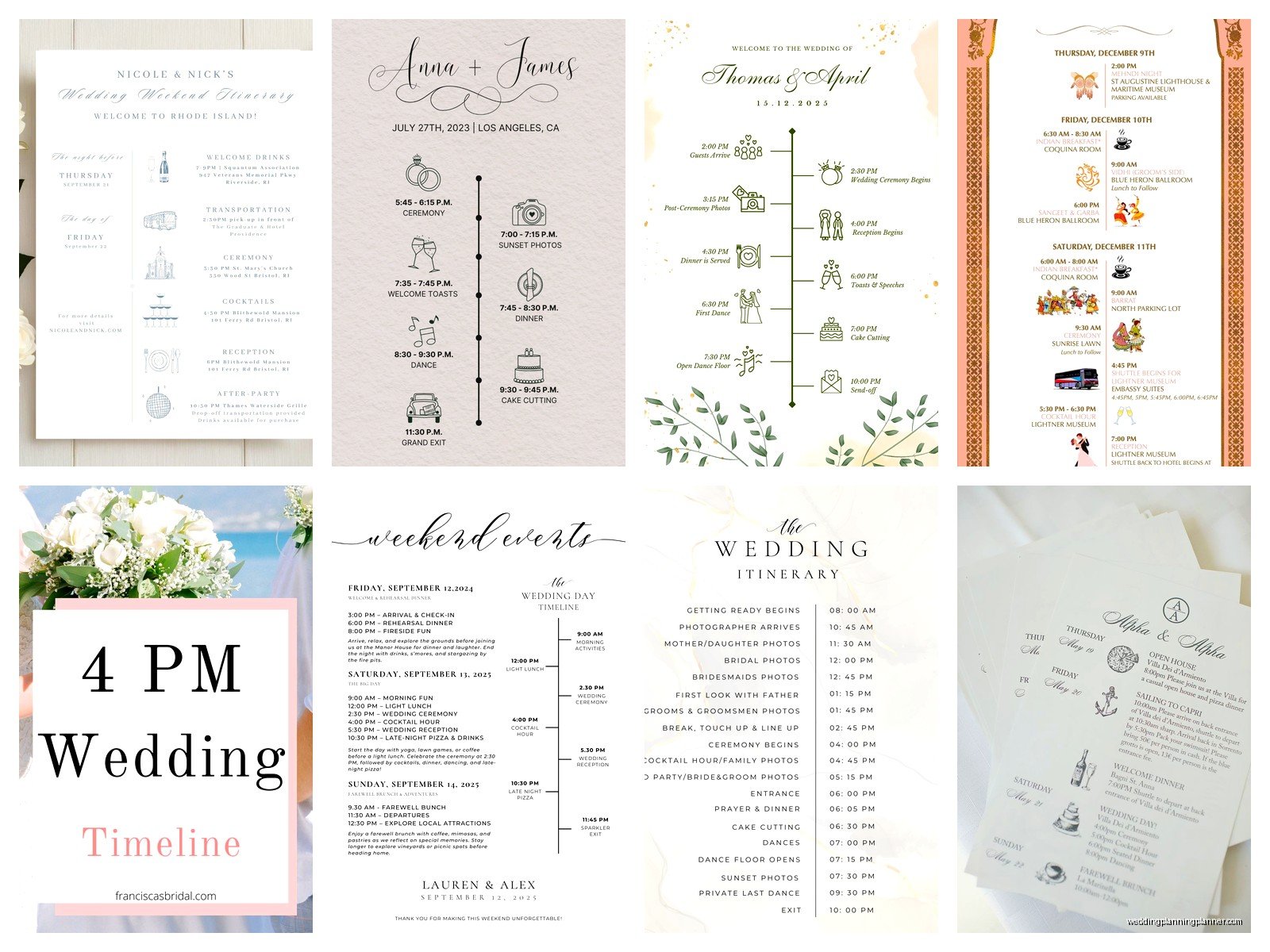 Sample Wedding Itinerary: Sample Ideas & Examples