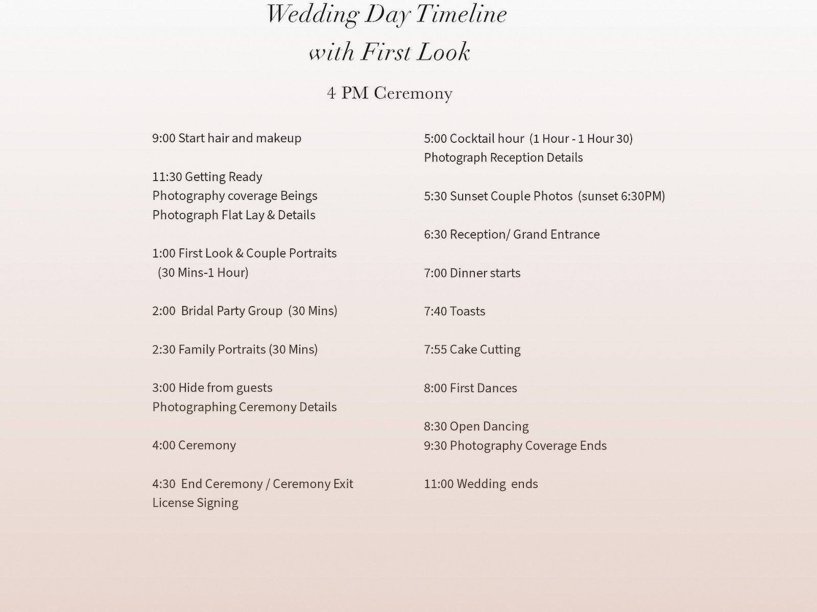Sample Wedding Timeline For 4pm Ceremony: Sample Ideas & Examples