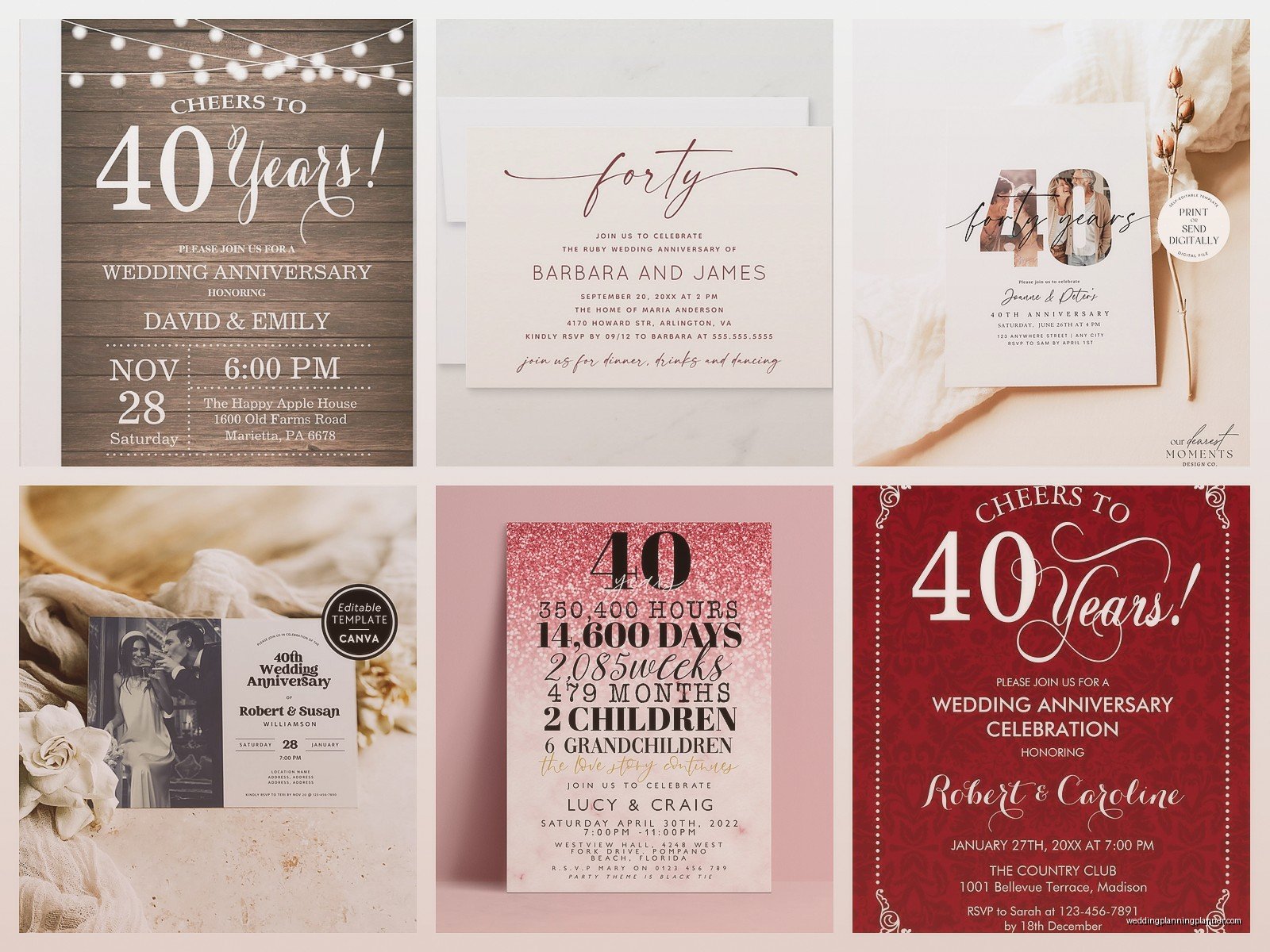 40th Wedding Anniversary Invitations: Ruby Celebration Cards