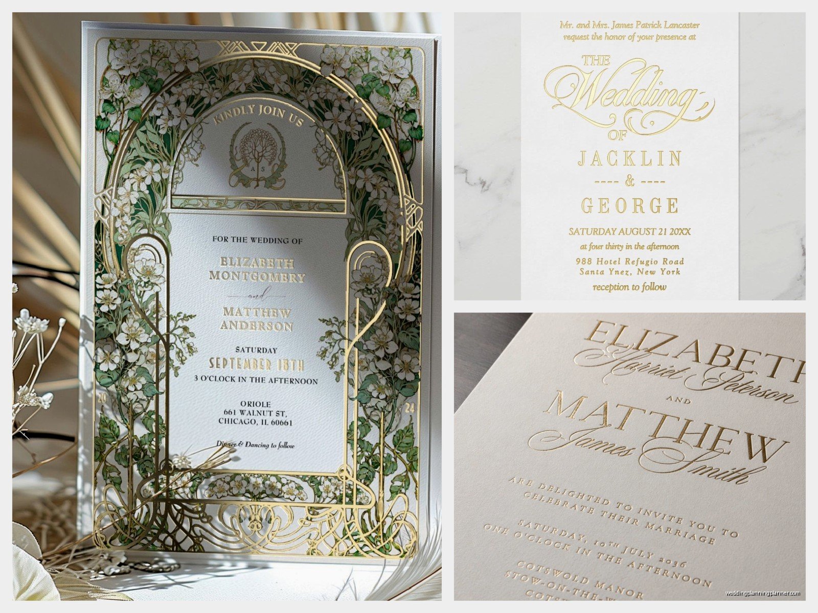 Gold Foil Wedding Invitations: Metallic Pressed Designs
