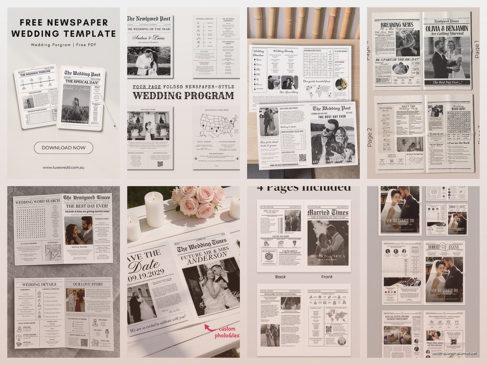 Newspaper Wedding Program: Vintage News-Style Designs