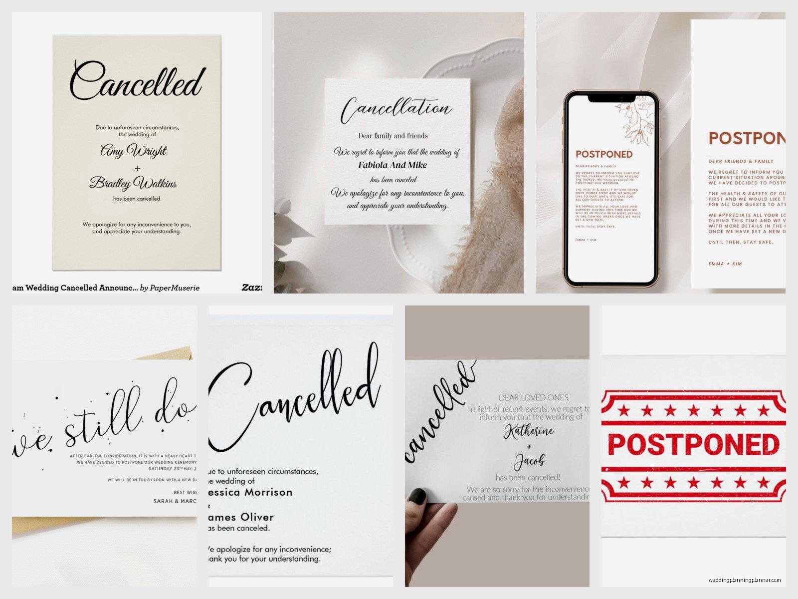 Wedding Cancellation Cards: Event Postponement Announcements
