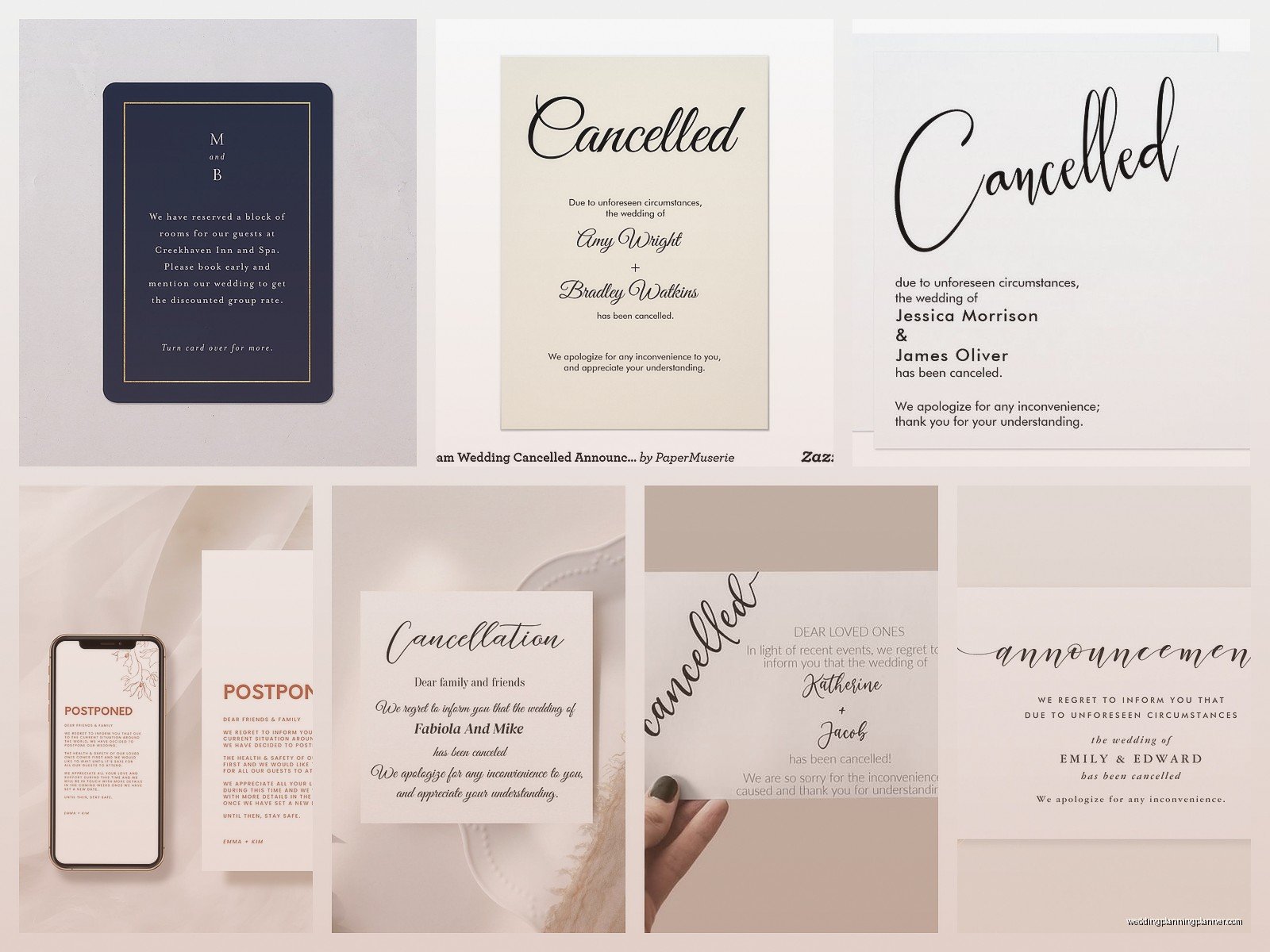 Wedding Cancellation Cards: Event Postponement Announcements