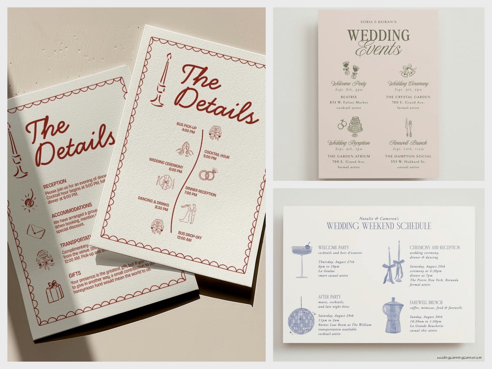Wedding Itinerary Cards: Weekend Schedule Inserts