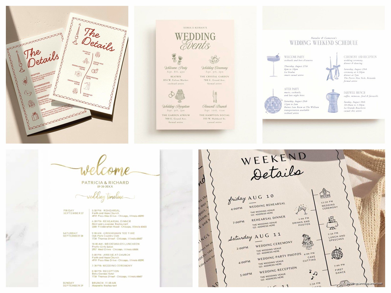 Wedding Itinerary Cards: Weekend Schedule Inserts