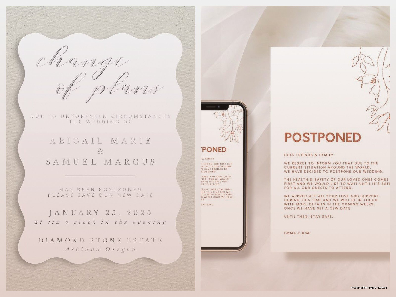 Wedding Postponement Cards: Event Delay Announcements