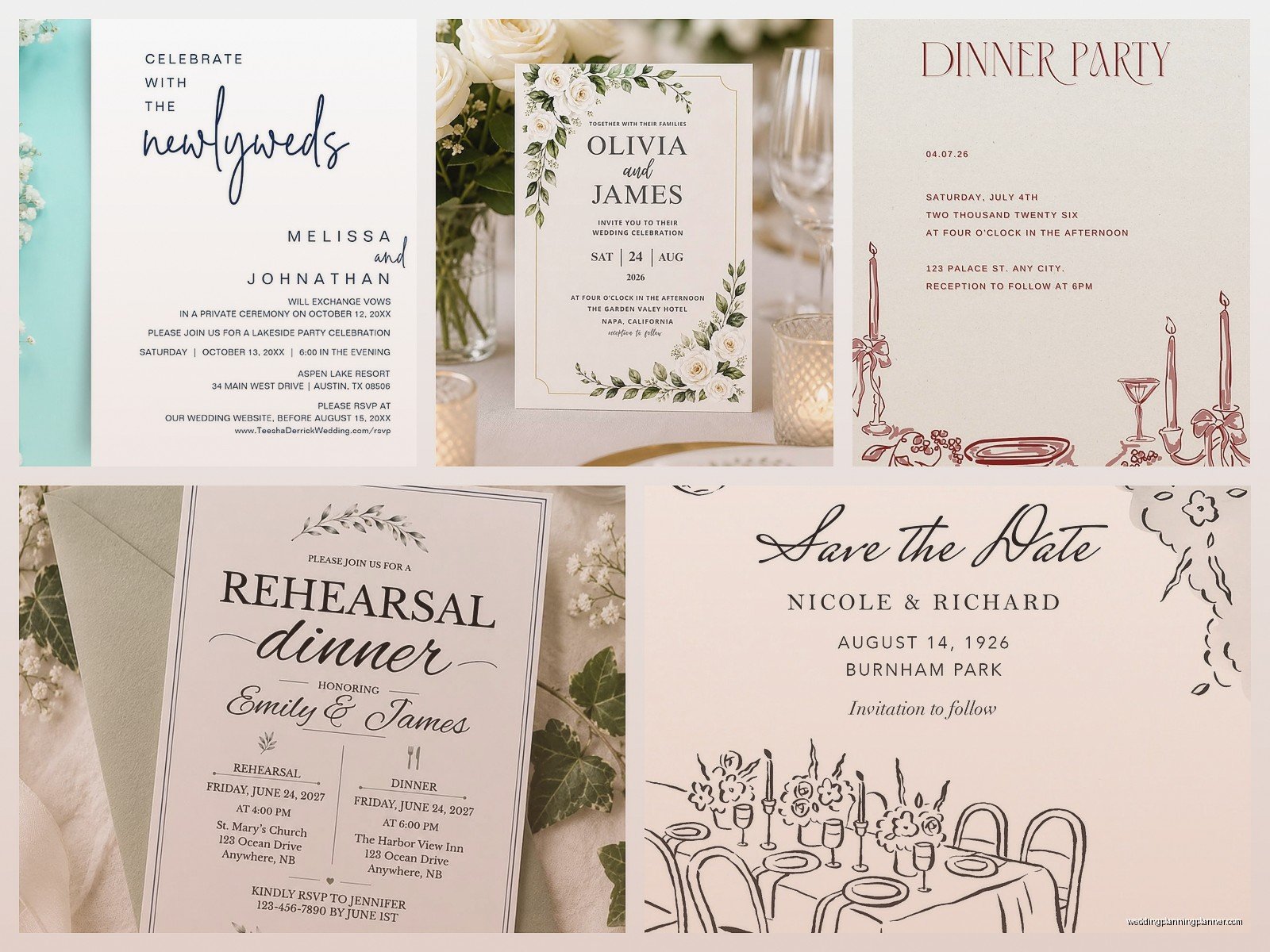 Wedding Dinner Invitation: Reception Meal Cards