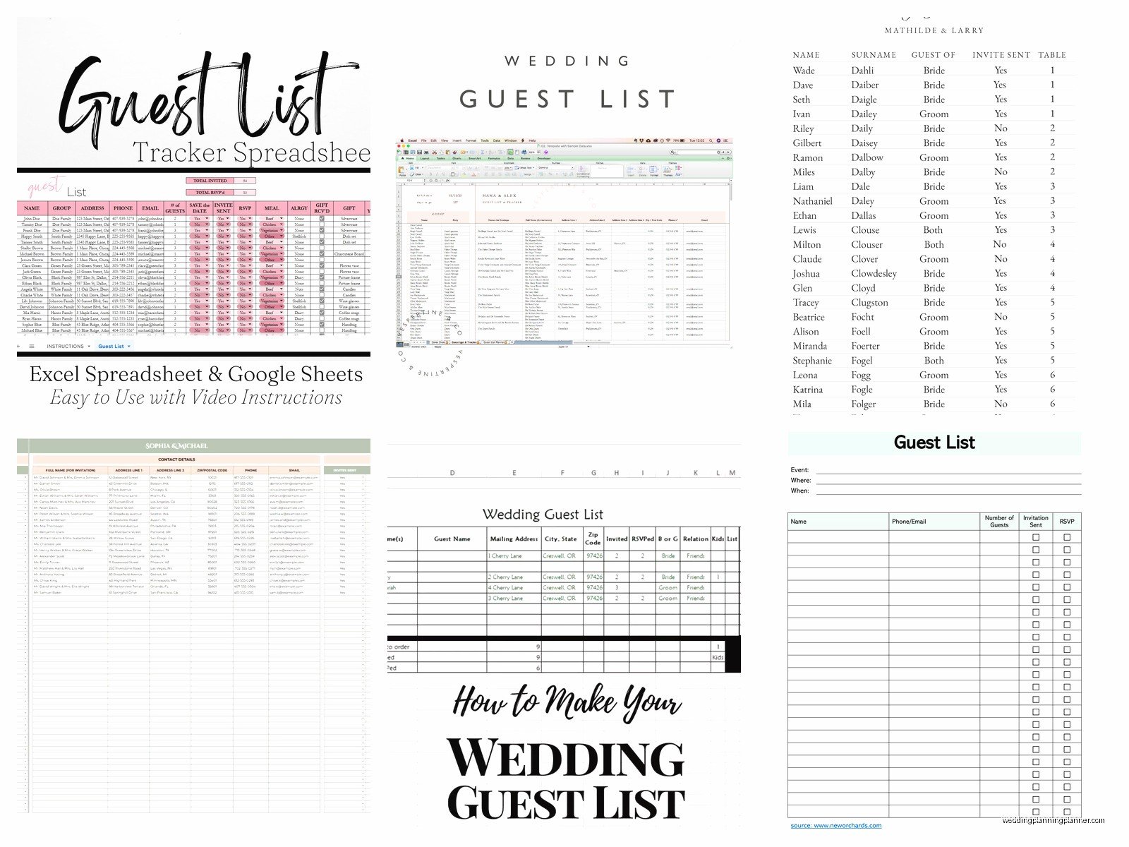 Wedding Guest List Excel Template: Spreadsheet Downloads