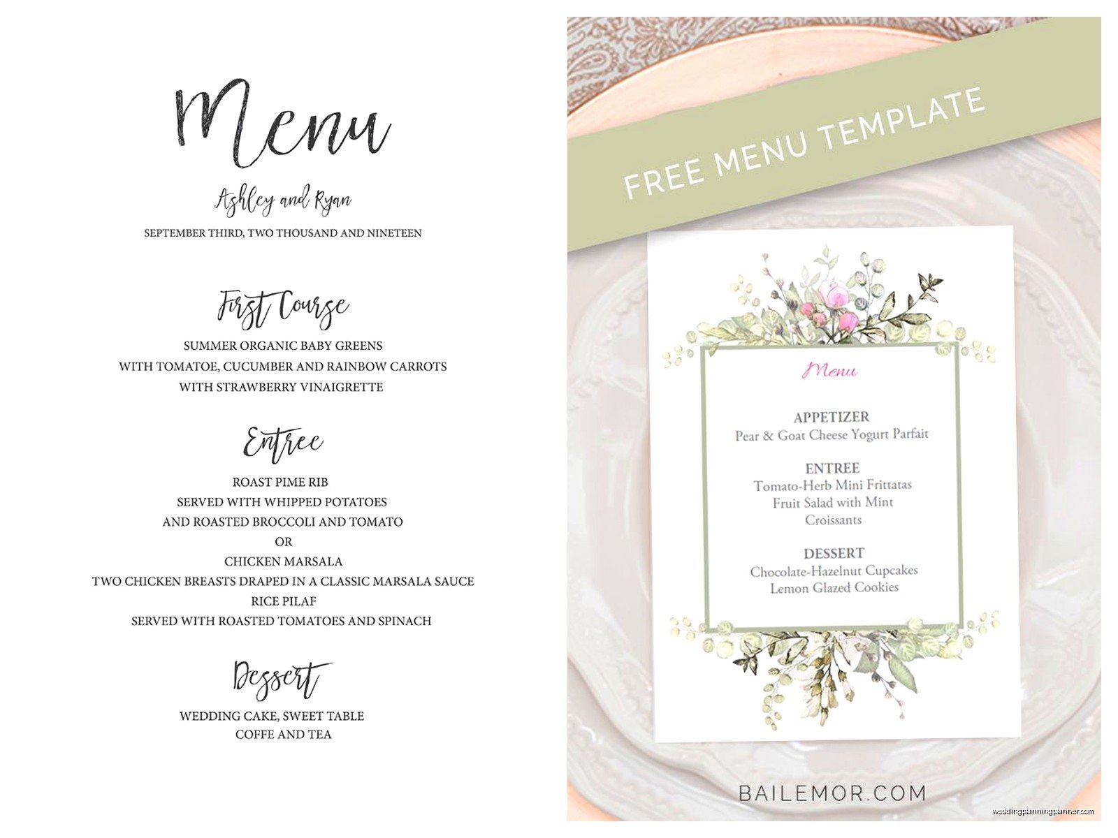 Wedding Menu Template: Reception Dinner Card Downloads
