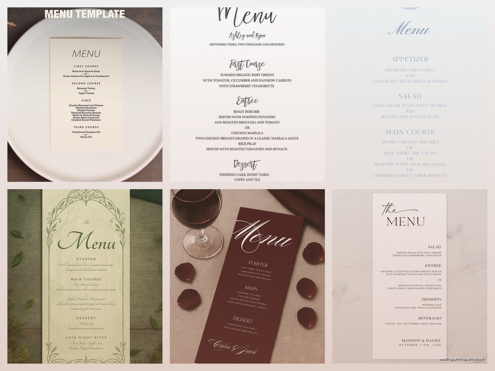 Wedding Menu Template: Reception Dinner Card Downloads