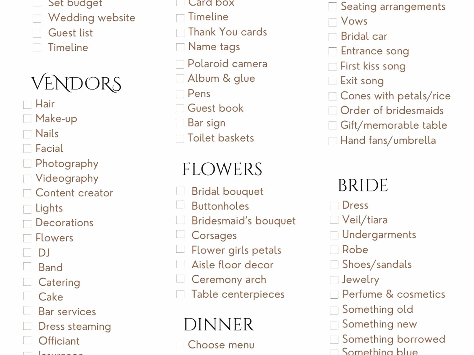Wedding To Do List Template: Task Checklist Downloads