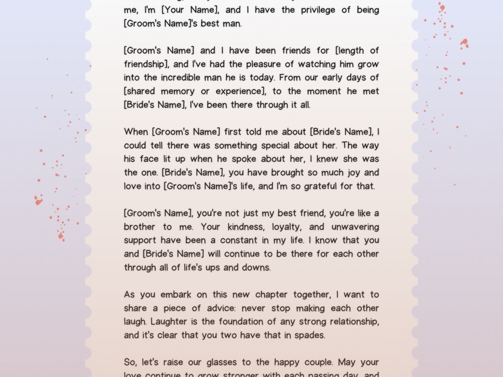 Best Man Speech Templates: Toast Writing Guides