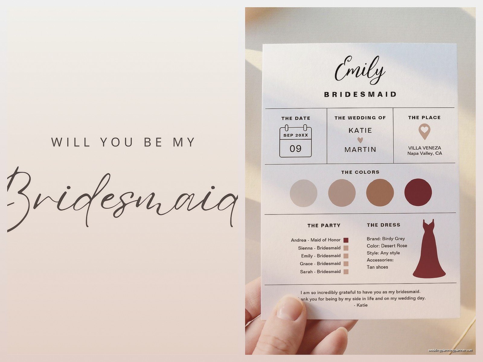 Bridesmaid Card Template: Proposal Will You Be My