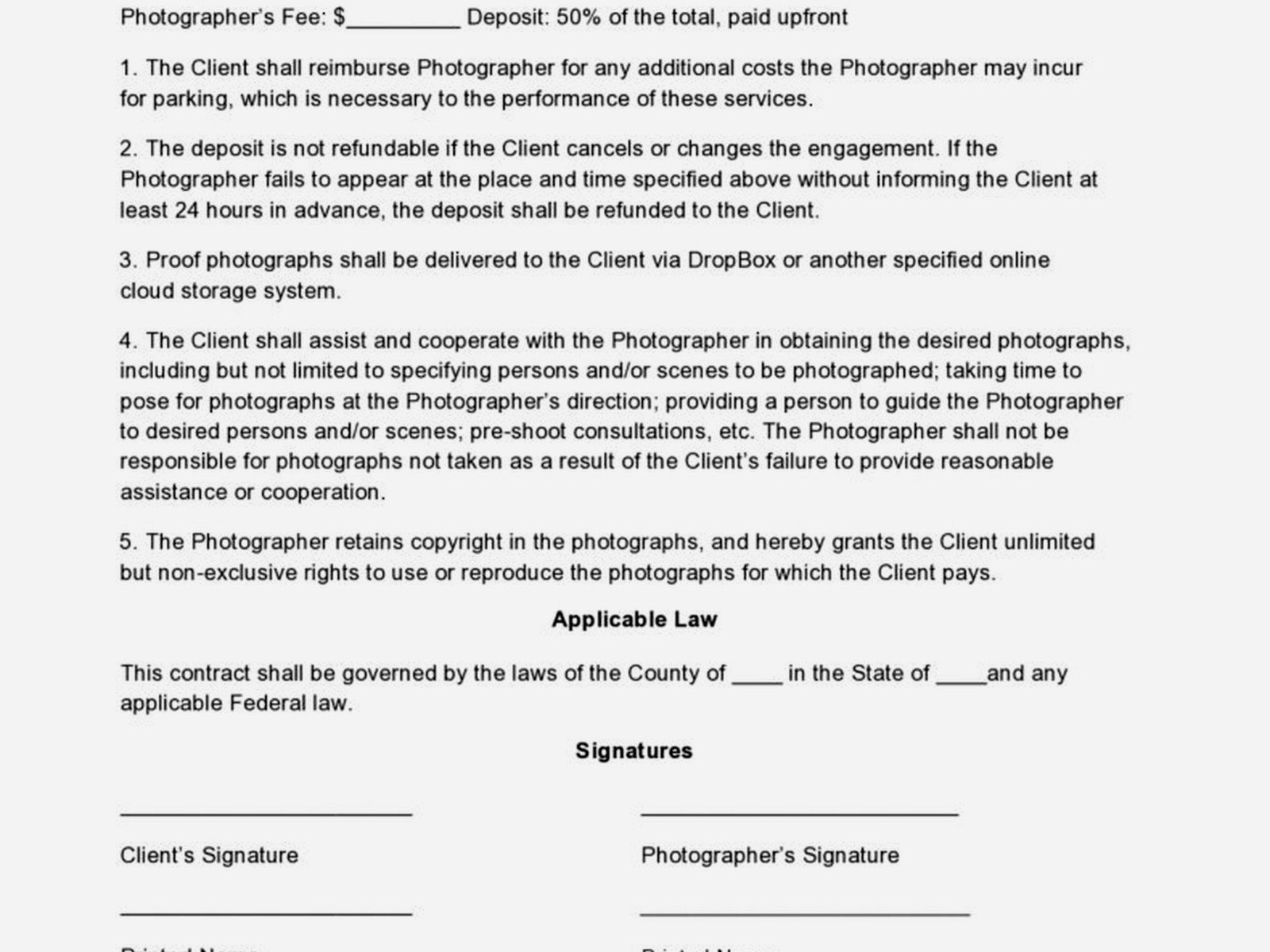 Free Wedding Photography Contract: Template Downloads