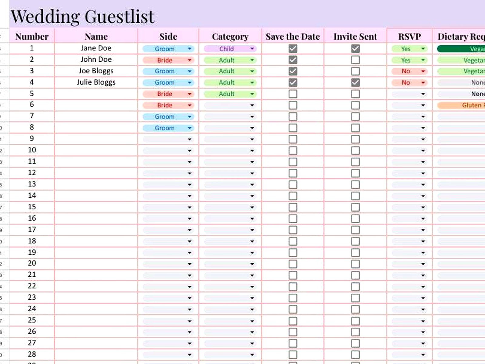 Google Sheets Wedding Guest List: Cloud Tracking
