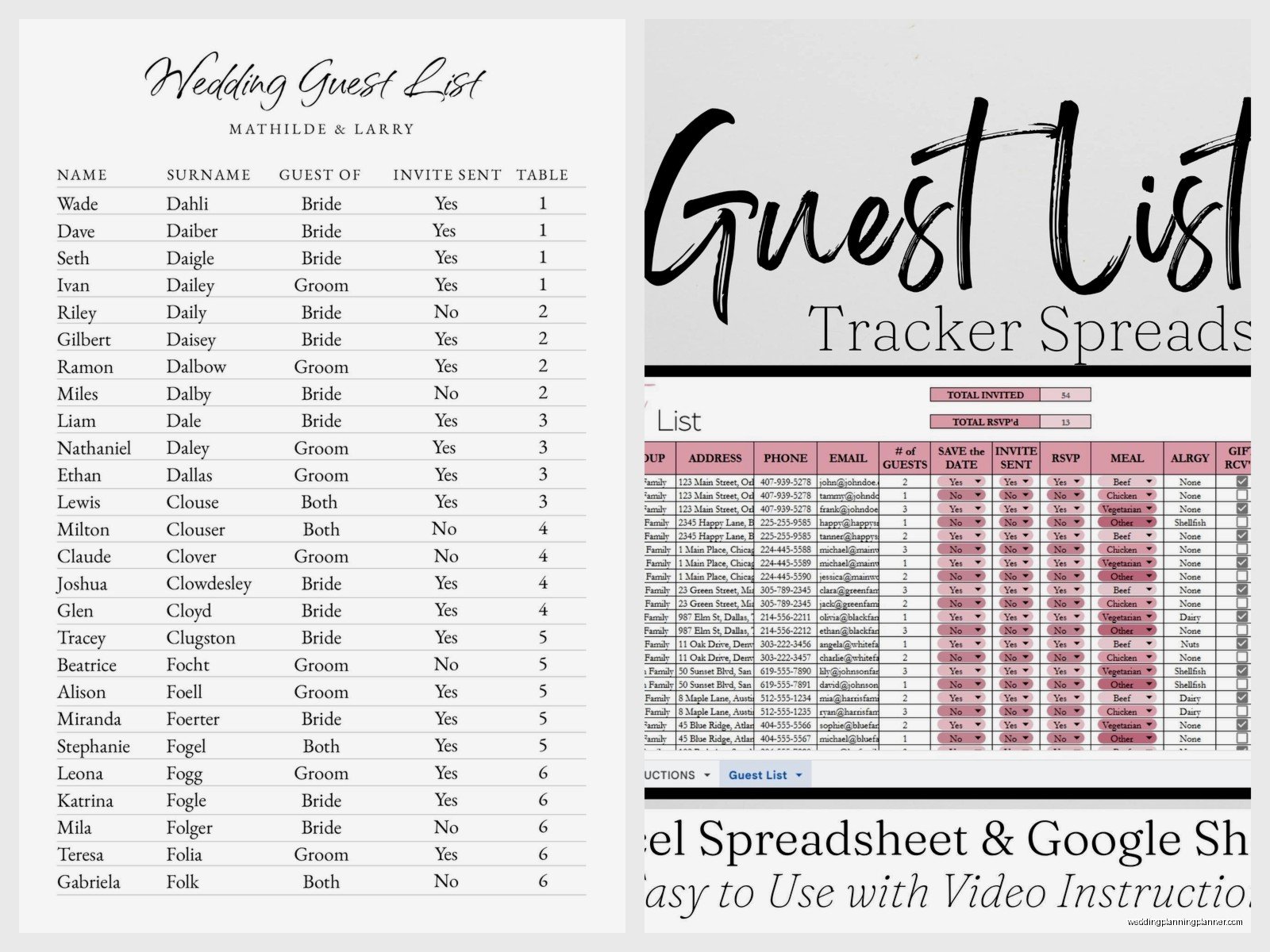 Guest List Excel Template: Wedding Tracking Spreadsheet