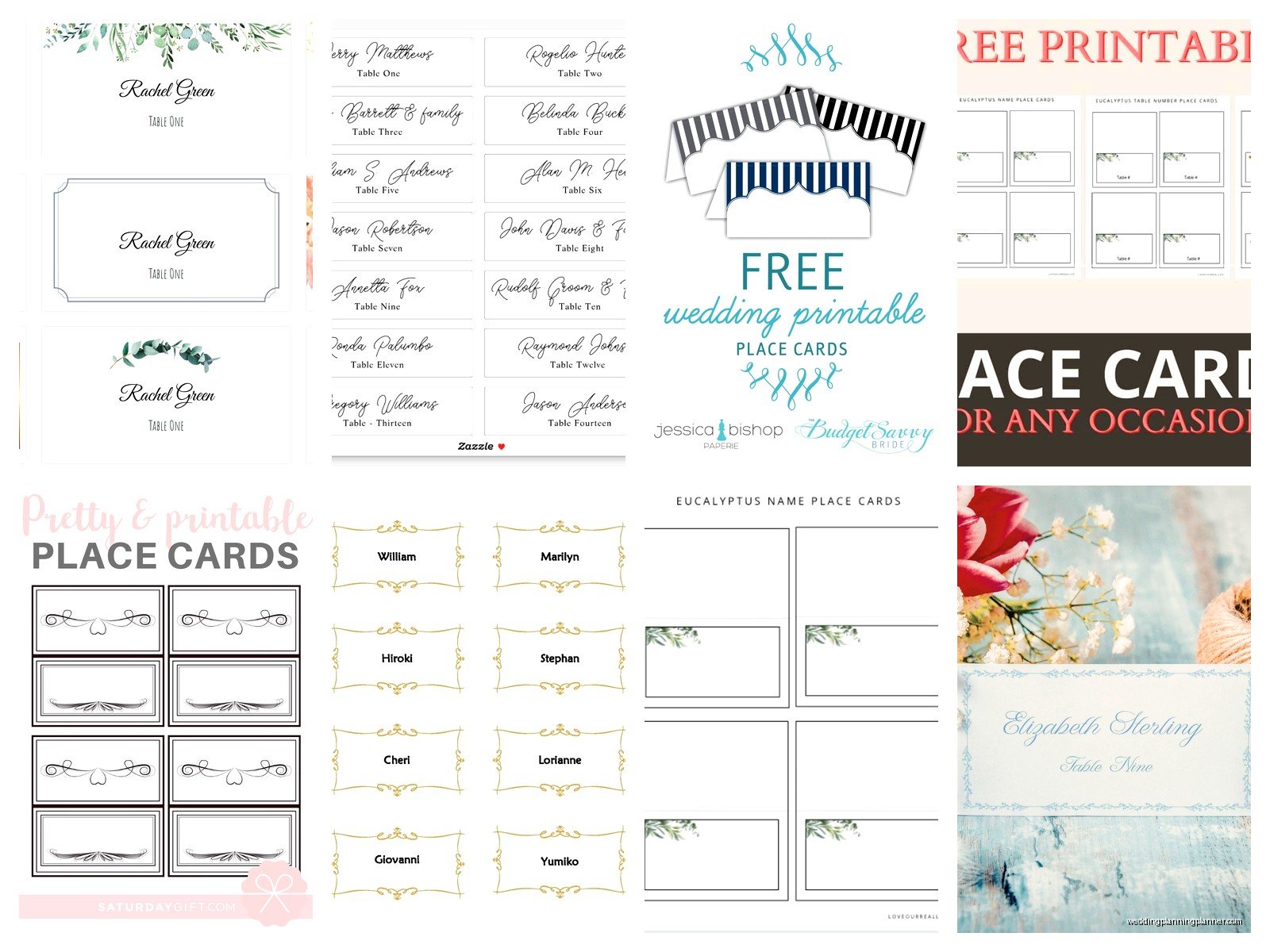 Printable Wedding Place Cards: Free Table Name Downloads