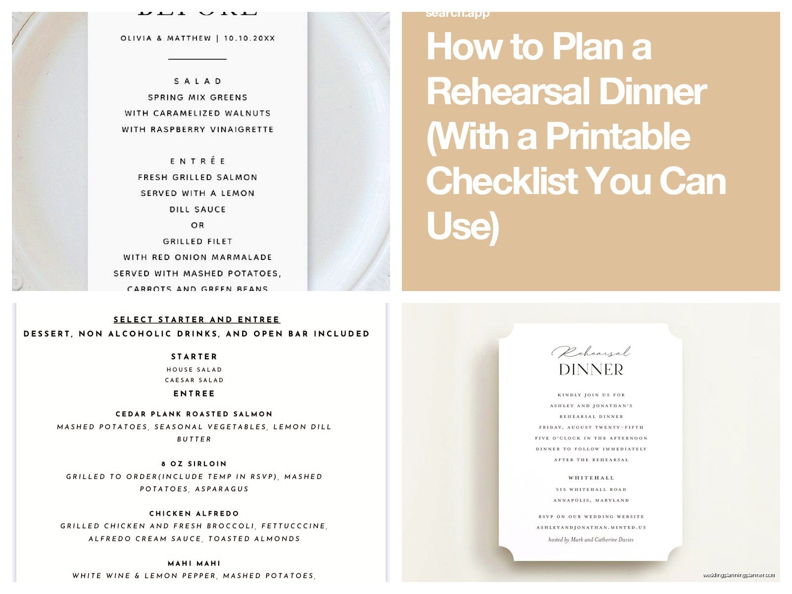 Rehearsal Dinner Menu Template: Pre-Wedding Meal Card