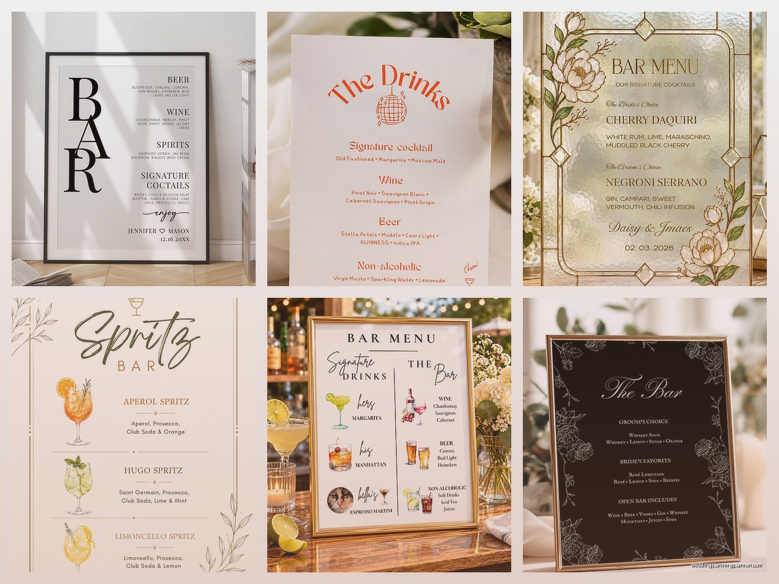 Wedding Bar Menu Template: Cocktail Card Downloads