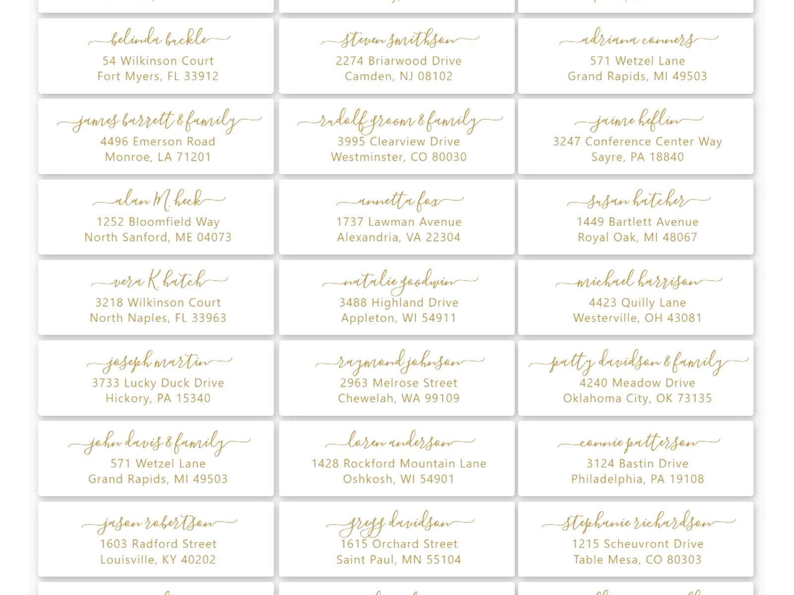 Wedding Guest Address Labels Template Free: Envelope Printing