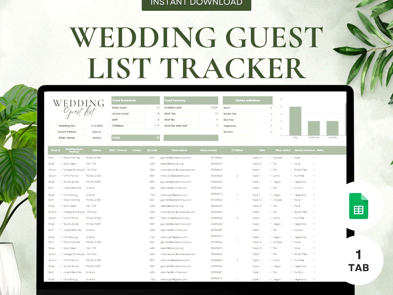 Wedding Guest List Google Sheets Template: Cloud Spreadsheet