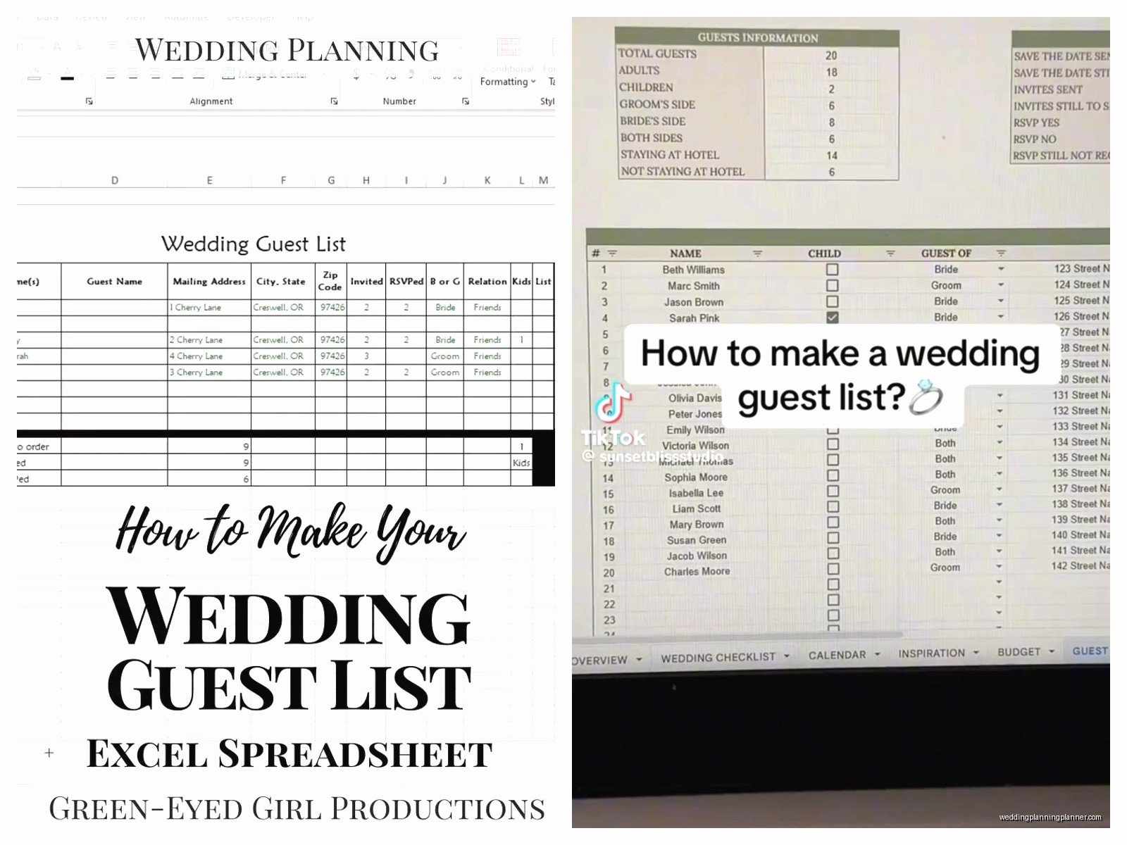 Wedding Guest Spreadsheet: Excel Tracking Template