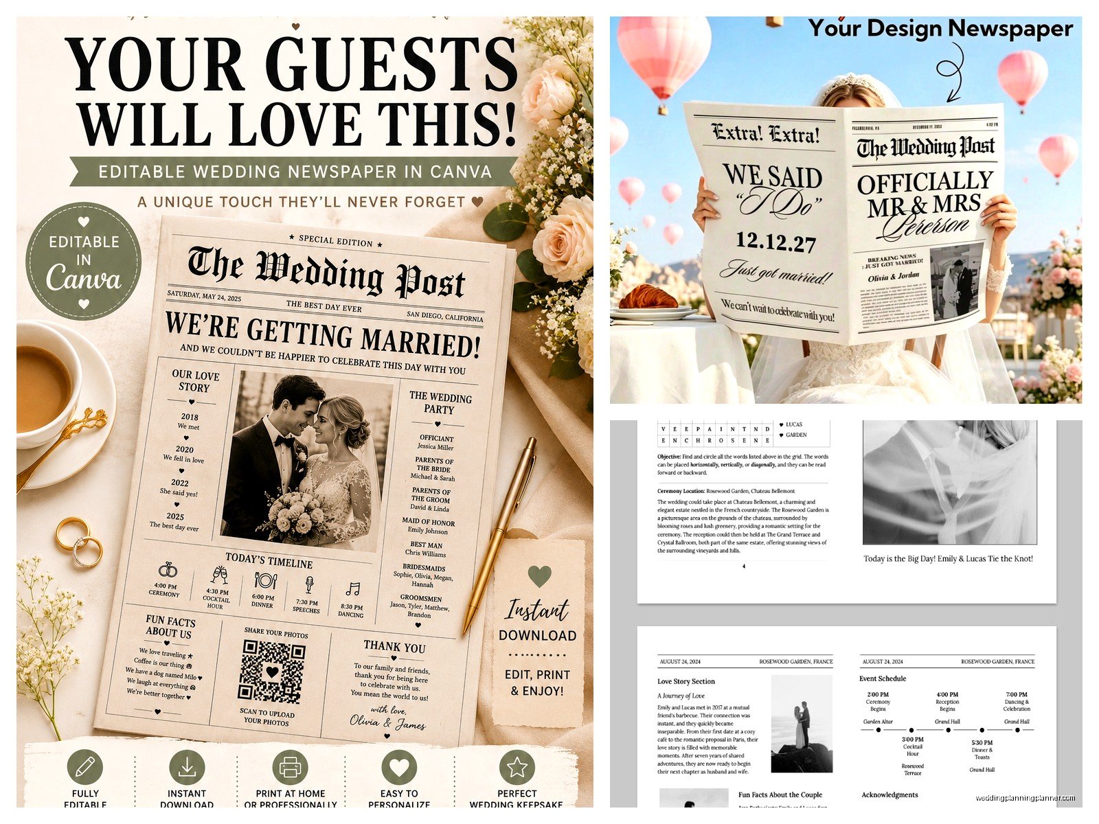 Wedding Newspaper Template: Vintage News-Style Programs