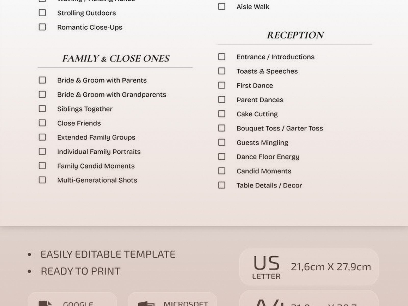Wedding Photo List Template: Shot Checklist Downloads