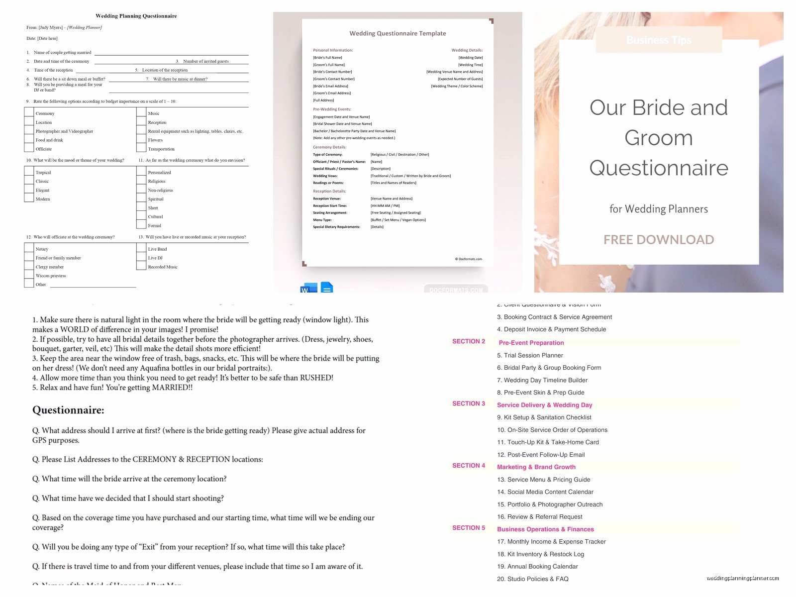 Wedding Questionnaire Template: Client Intake Form