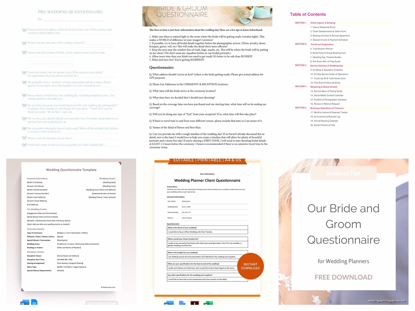 Wedding Questionnaire Template: Client Intake Form