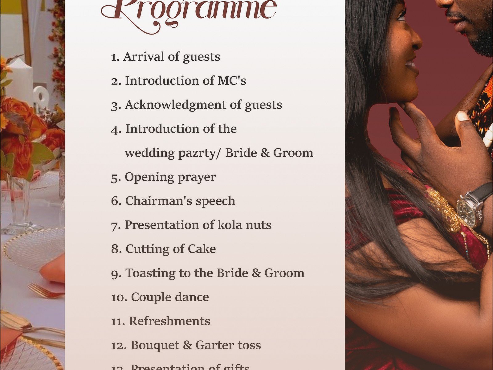 Wedding Reception Program Template: Party Timeline