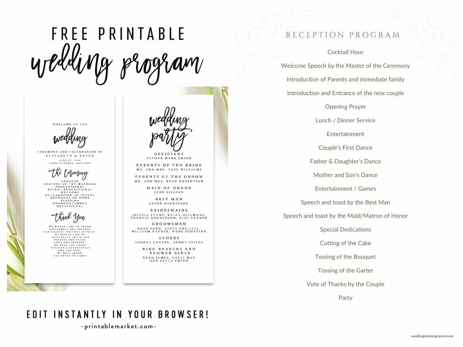 Wedding Reception Program Template: Party Timeline